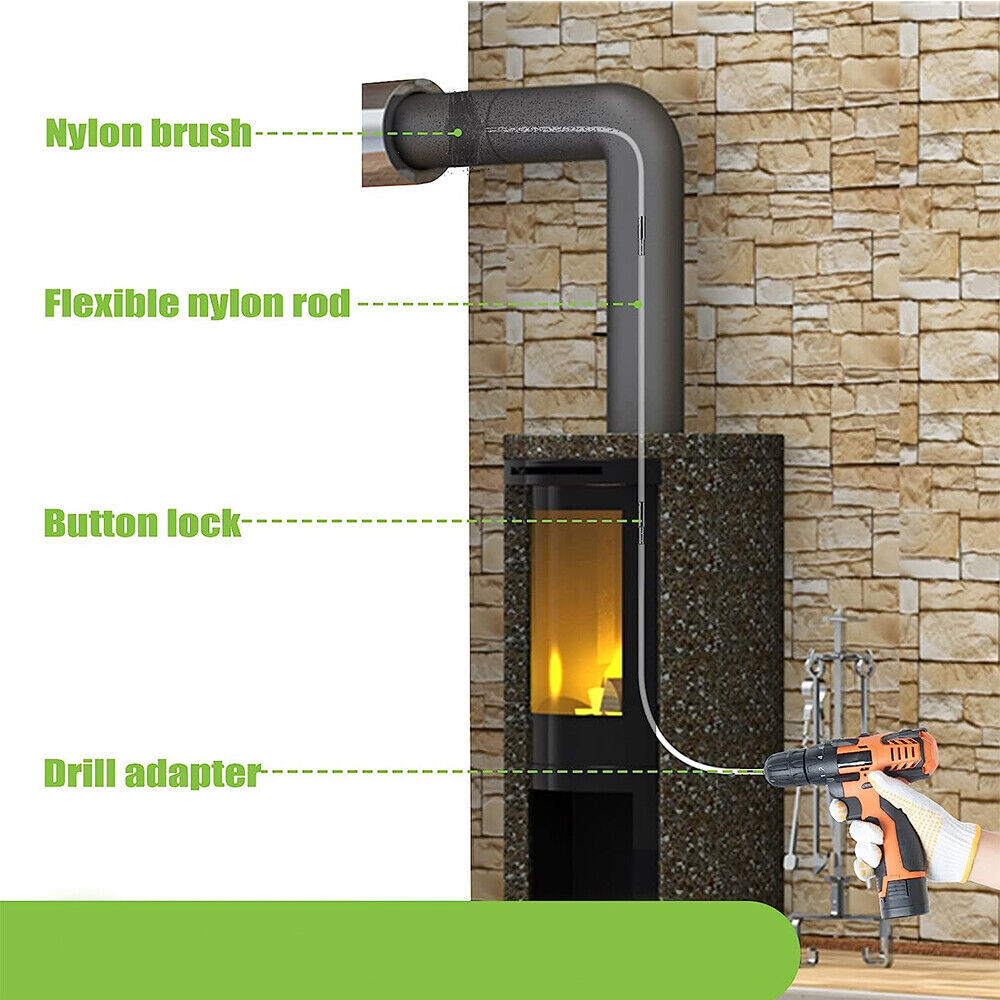 32x Flexible Chimney Sweep Set Flue Sweeping Brush & Rod Kit Soot Cleaning Rods