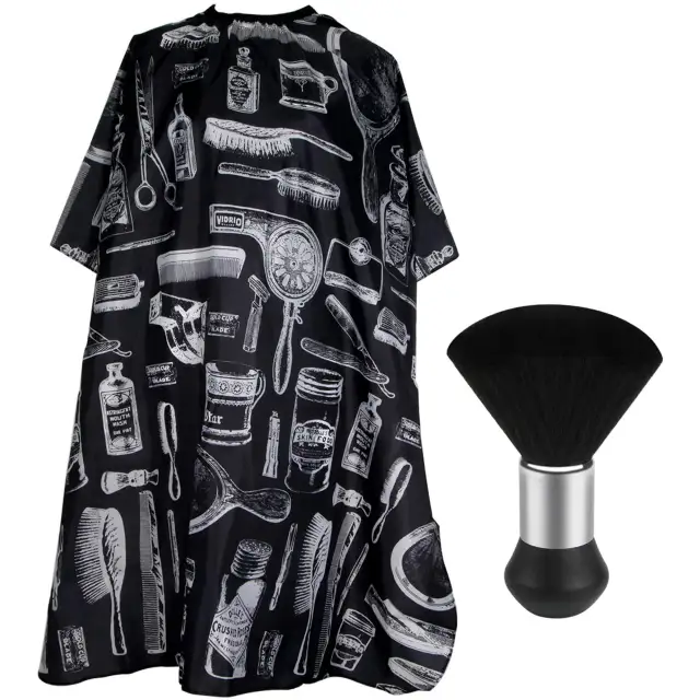 Professional Hair Cutting Cape With Neck Duster Brush Salon Barber Cape Accessories Black - Shop at LoveMi