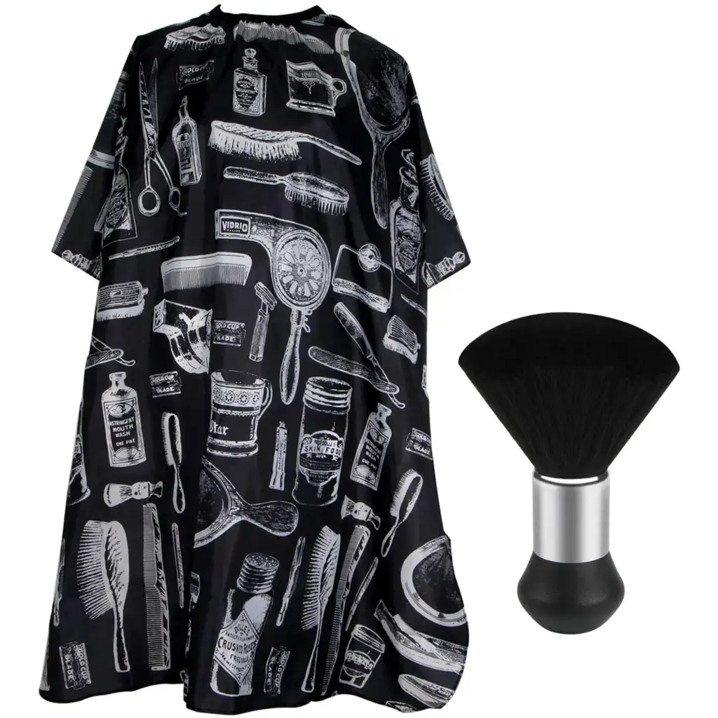 Professional Hair Cutting Cape With Neck Duster Brush Salon Barber Cape Accessories - Black