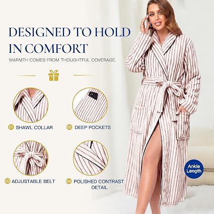RONGTAI Women's Robe, Long Soft Bathrobe, Cozy Lounge Wear Gift — image 5