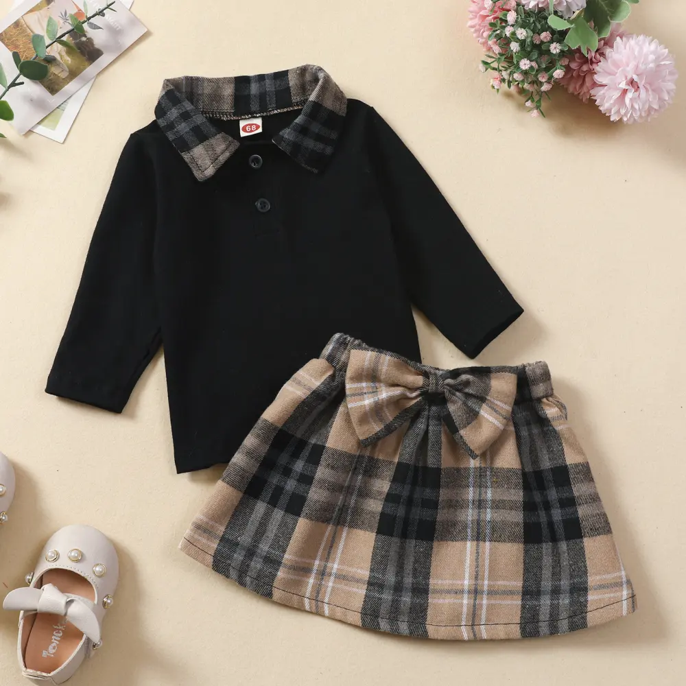 New Children's Clothing Long-sleeved Shirt Plaid Skirt Suit