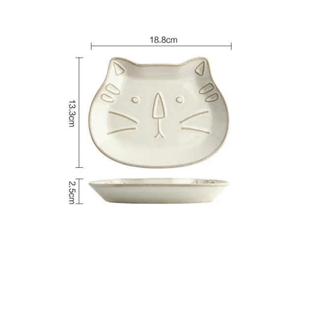 Retro Cat Ceramic Tableware Embossed Rice Bowl Net Fish Plate 7.2Inch Cat Plate - Shop at LoveMi