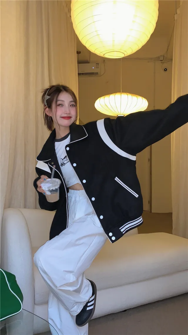 Design Sense Loose Couple Baseball Uniform Black - Shop at LoveMi