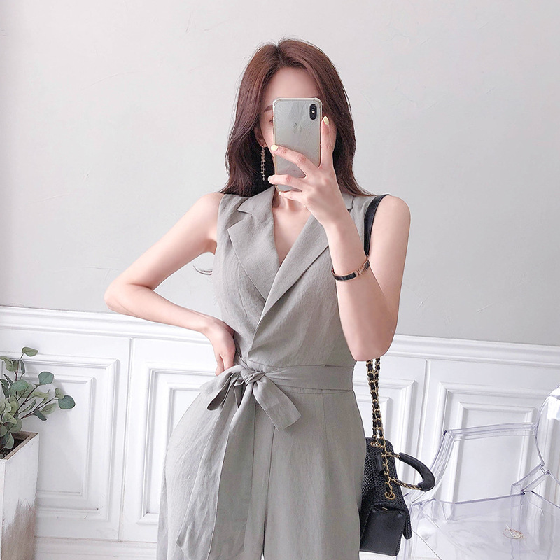 Jumpsuit Ladies Ladies Fashion Lapel Sleeveless
