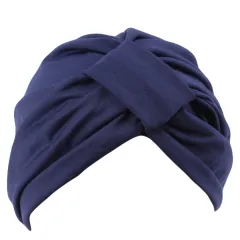 Angled Cotton Faux Knit Fabric Solid Yoga Indian Hat - Navy Blue - View 1