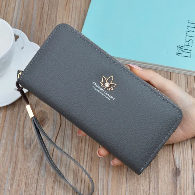 Large capacity Zipper Wallet Ladies Long Fashion Women's Clutch Bag Grey - Shop at LoveMi