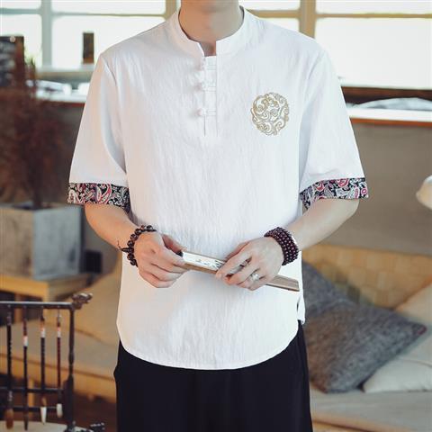 Title 4, Cotton And Linen Retro Outfit Ethnic Short sleeved