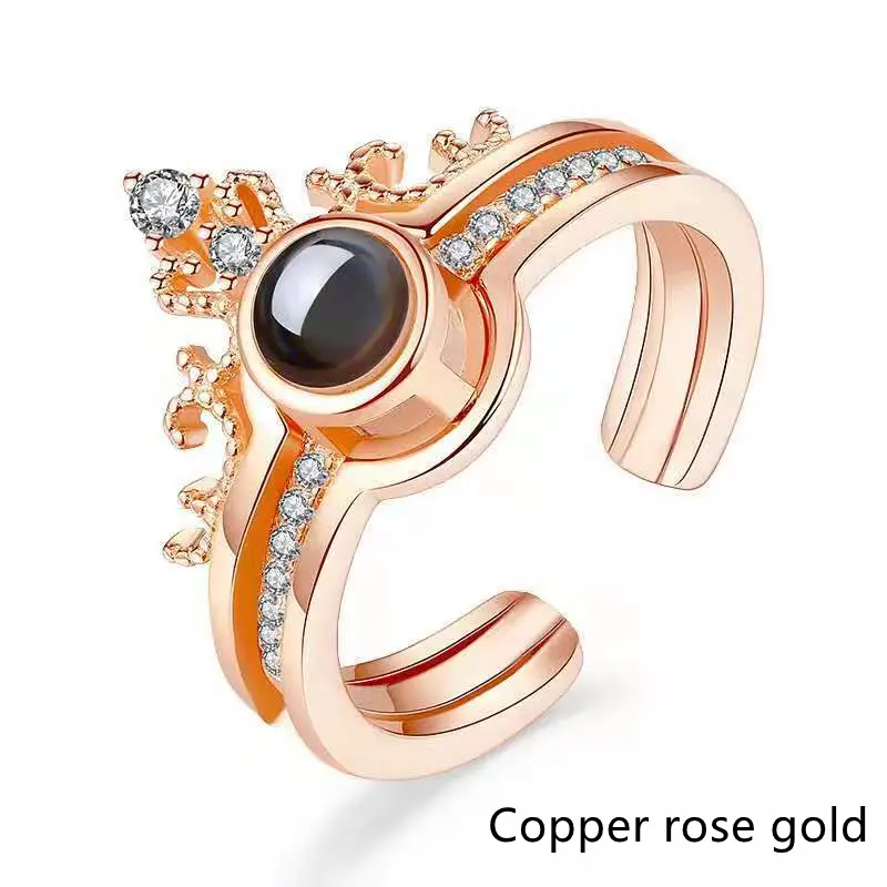 Crown Double Layer Female Diamond Inlaid Opening Can Be Adjusted Freely Simple Temperament Ring
