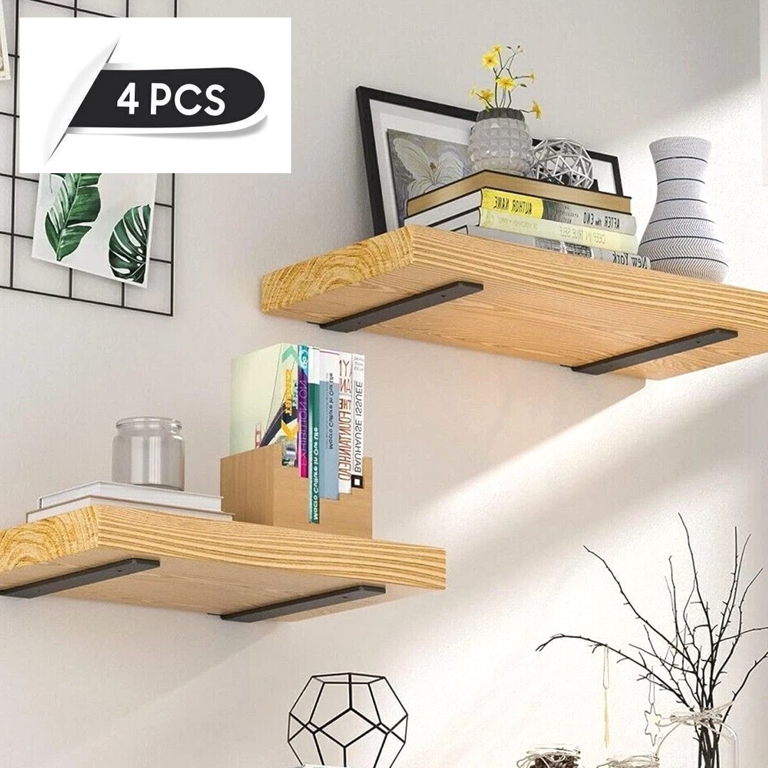 4 Pack Floating Shelf Brackets 20CM Heavy Duty Metal For Support Wall Hanging