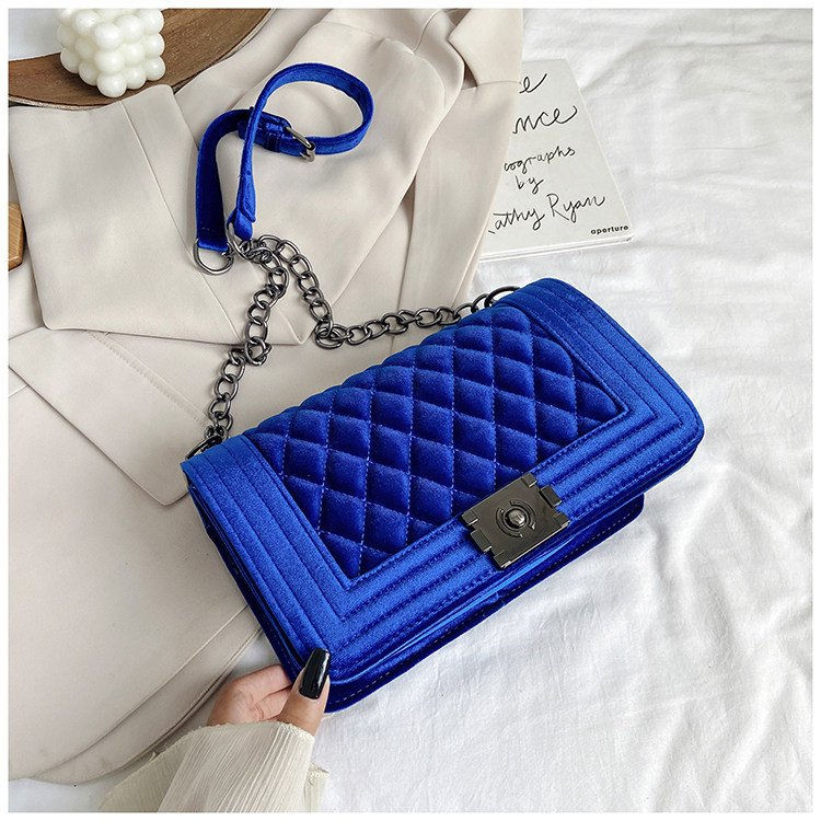 Velvet Diamond Chain Crossbody Bag Blue - Shop at LoveMi