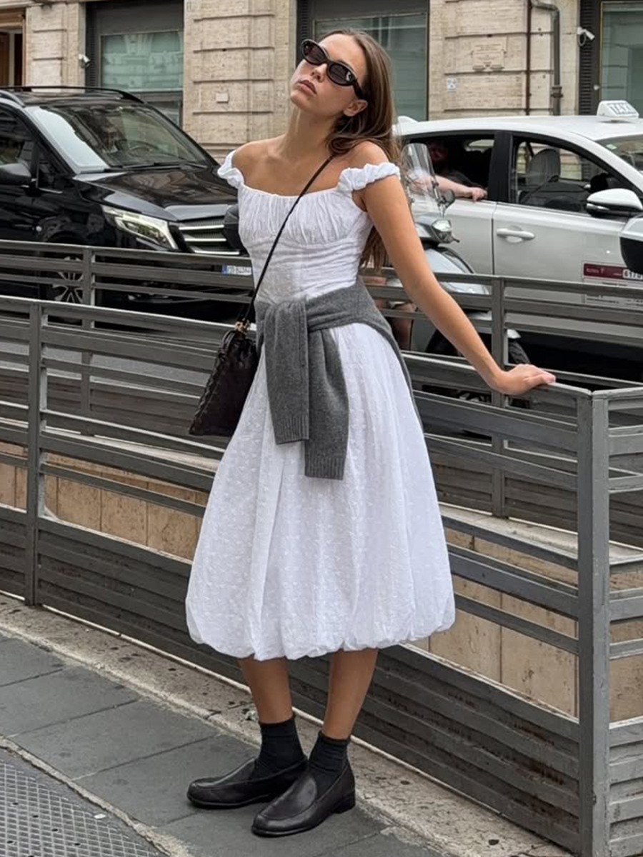 Elegant Jacquard Off-shoulder Dress - Image 3