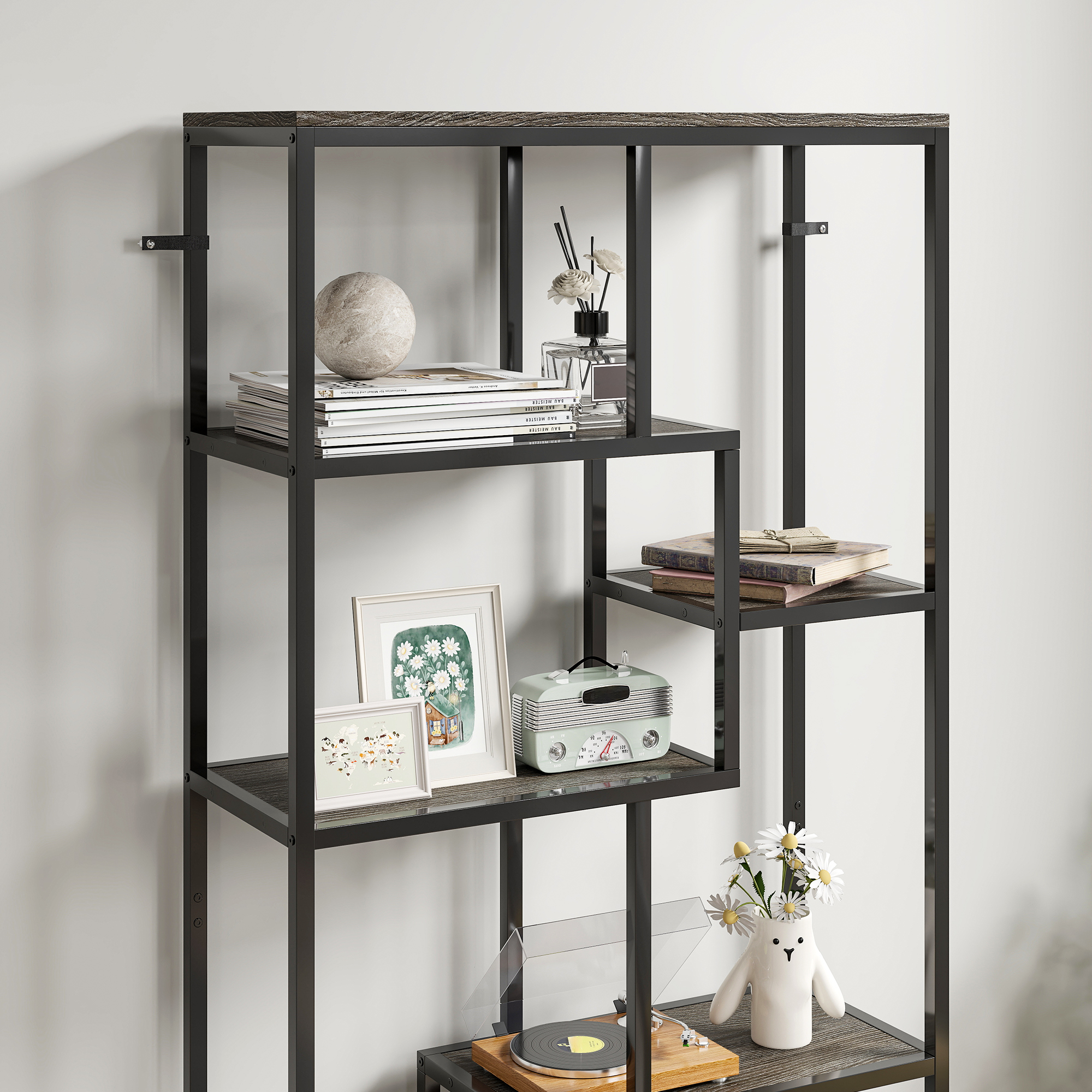 Seven layer geometric bookshelf