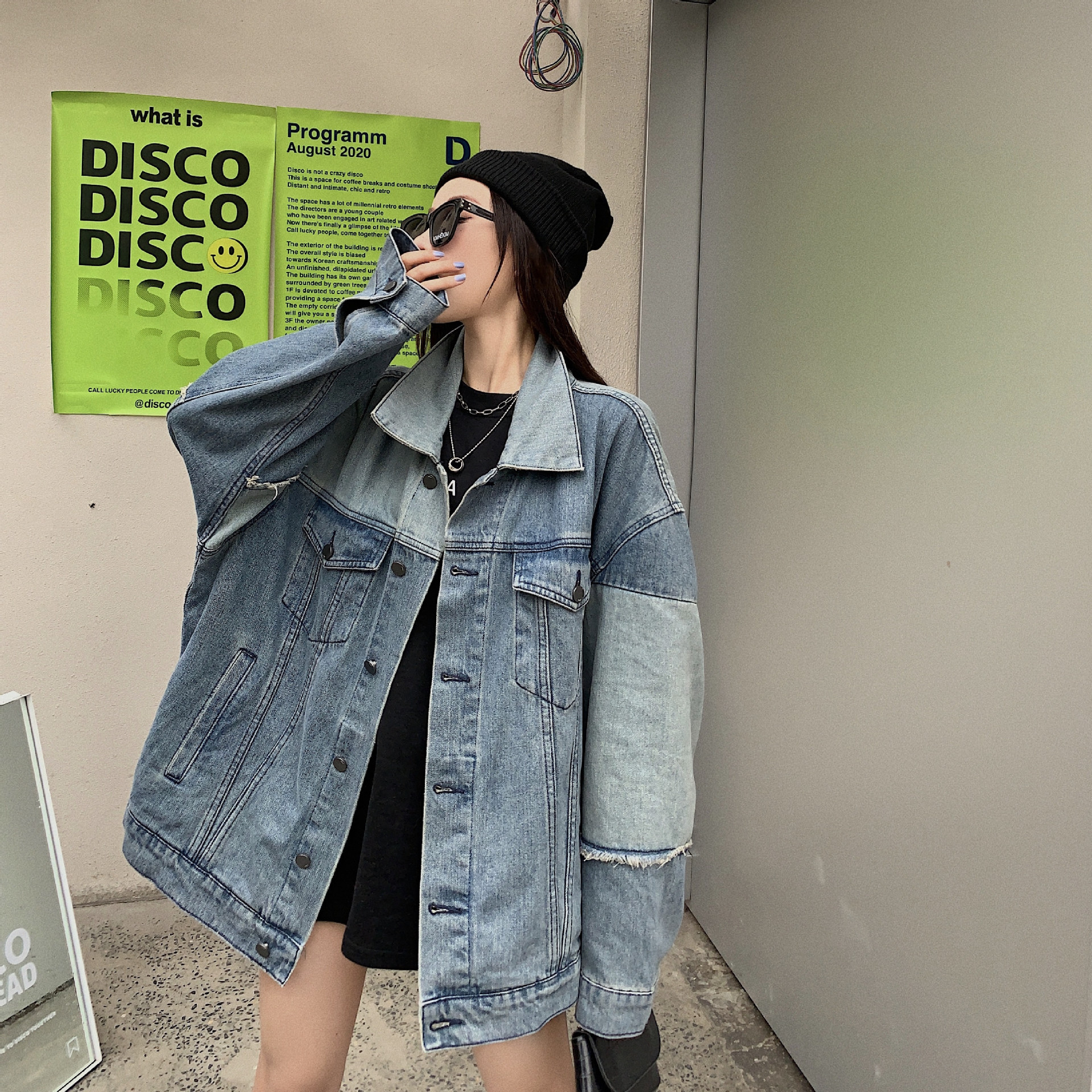 Women's Color Matching Long-sleeved Denim Jacket