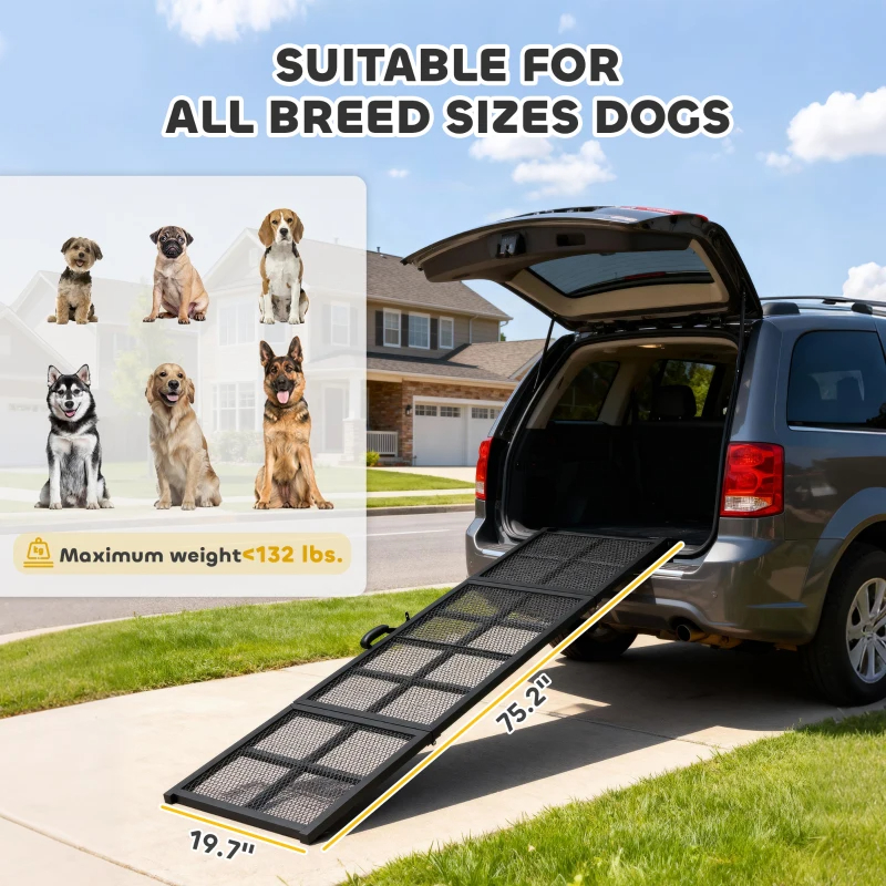 PawHut Dog Car Ramp,  Extra Long And Wide, Non-Slip Surface, Folding Portable Pet Ramp For Large, Small & Senior Dogs