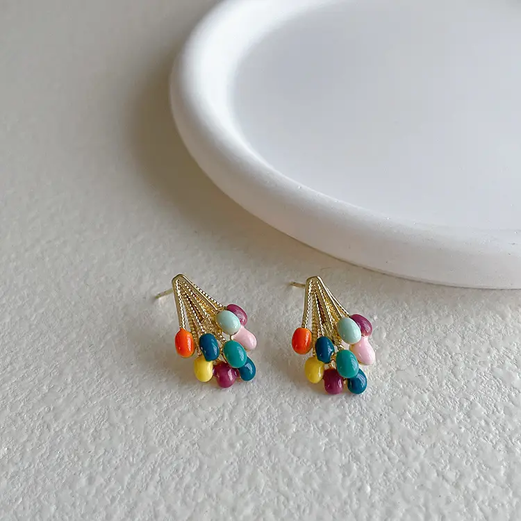Women's Vintage Colorful Oil Drip Flower Cluster Earrings