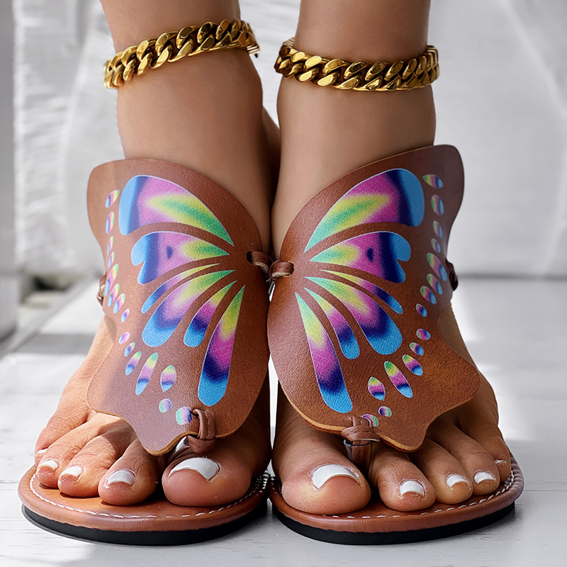 utterfly print round toe flip flops comfortable summer beach shoes casua 5