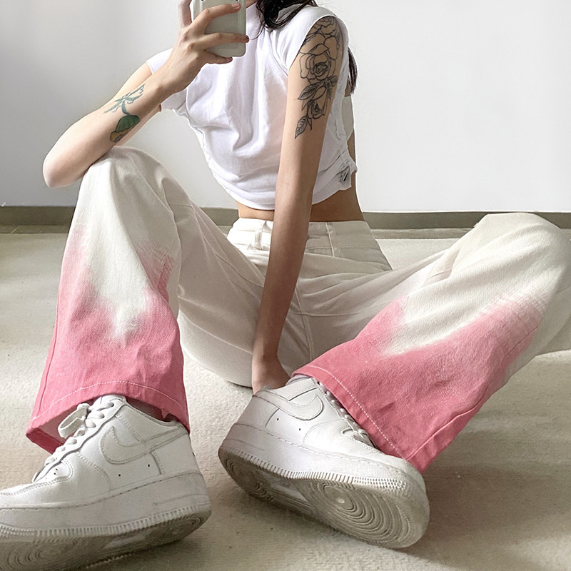 European And American Women's Colorful Gradient Green High-waisted Slim Jeans