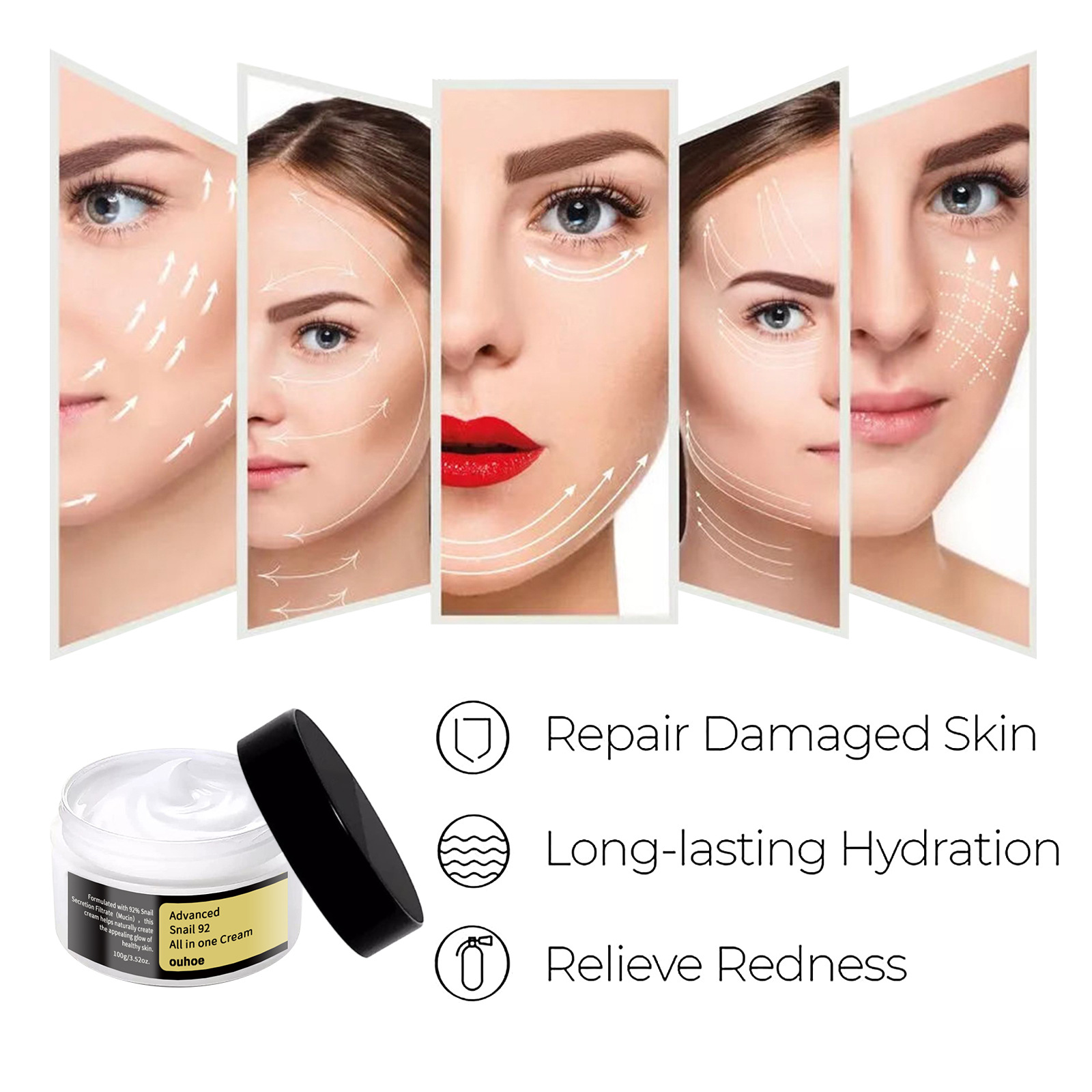 OUHOE Snail Cream Gentle, Nourishing, Hydrating And Firming Facial Skin Moisturizing Care Essence — foto 4