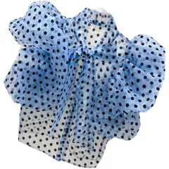 Short Polka Dot Shirt Women Summer New Korean Style Loose Design Niche Short-sleeved Chiffon Cardigan Top - Blue - View 1