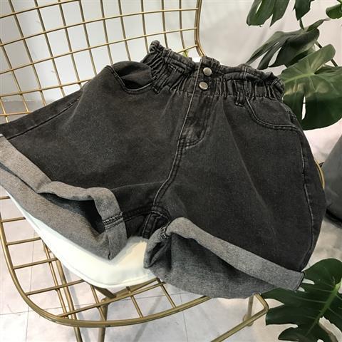 Calyx elastic waist denim shorts female summer high waist was thin student wide leg hot pants Gray - Shop at LoveMi