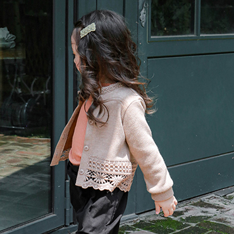 Korean Girl's Hollow Lace Sweet Knit Long Sleeves