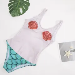 Ladies Faux Skin Breast Hair One-Piece Swimsuit - Shell Style - View 1