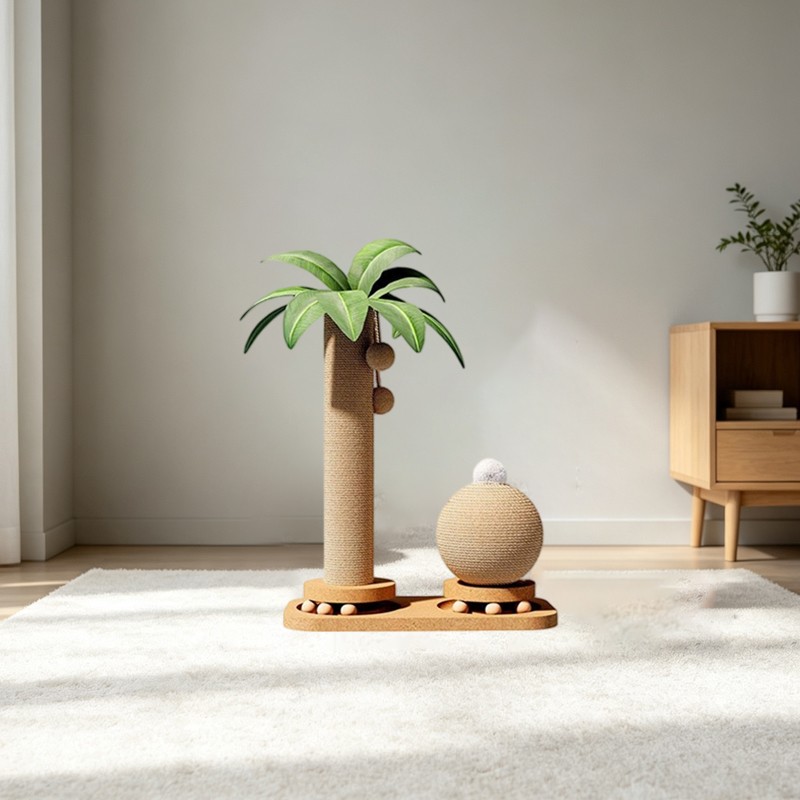 Cat tree tower scratcher with sisal poles & 2 dangling