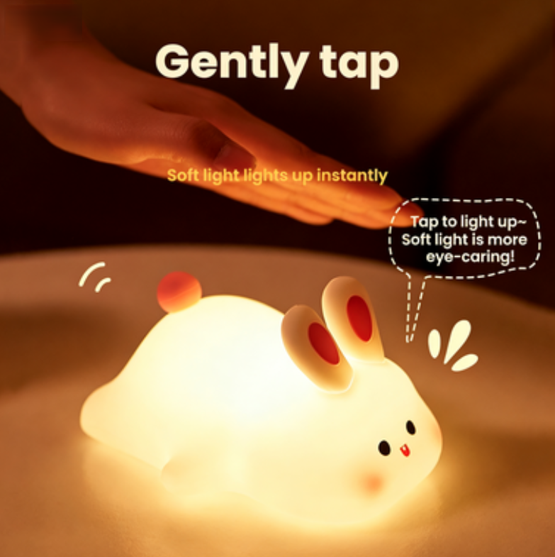 Big Face Rabbit Silicone Bedside Tap Light Night Light