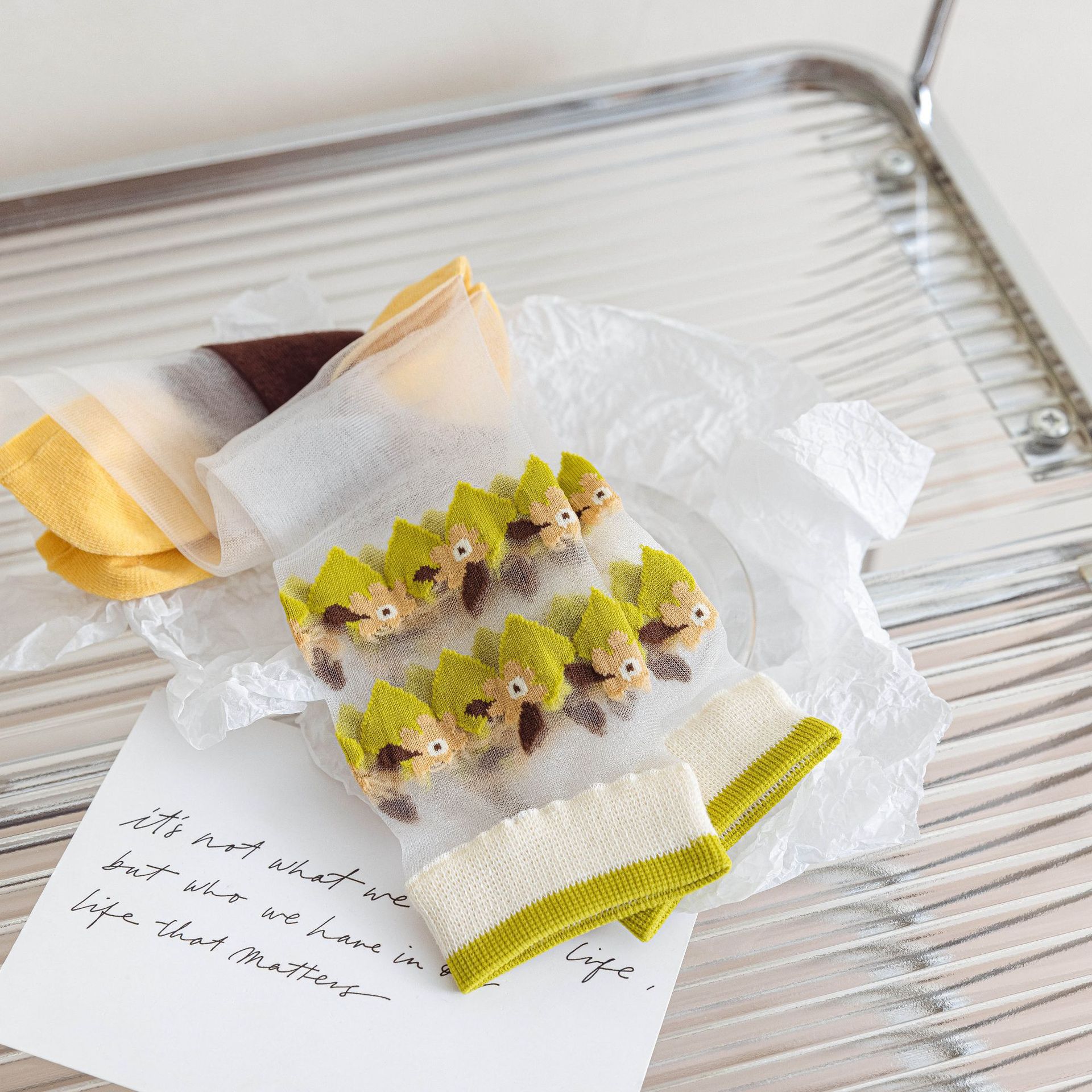 Glass Mesh Breathable Mid Tube Socks Plant Flower Ins Tide Net Red Stockings