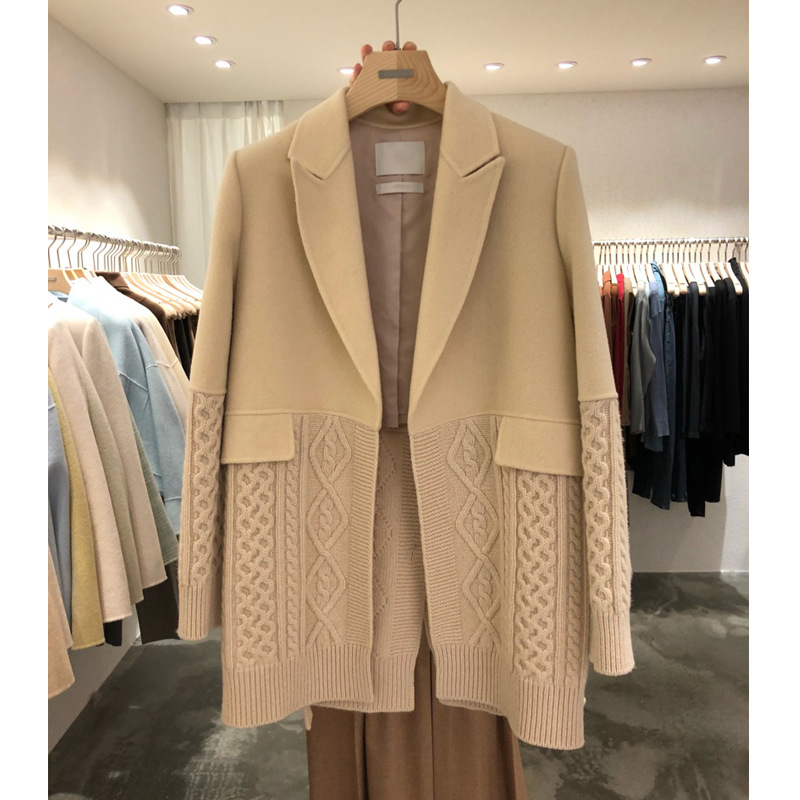 All match Knitted Stitching Loose Coat Women Khaki - Shop at LoveMi