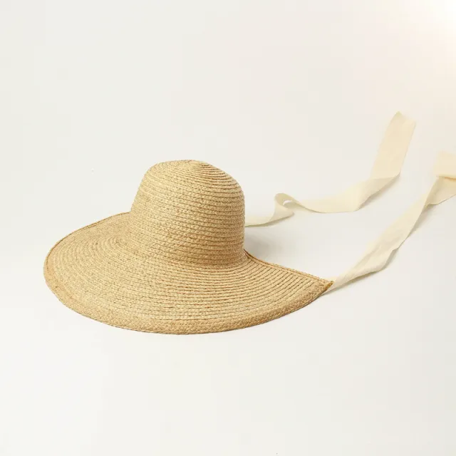 Retro Hand woven Big Brim Raffia Loli Hat Outdoor Beige - Shop at LoveMi