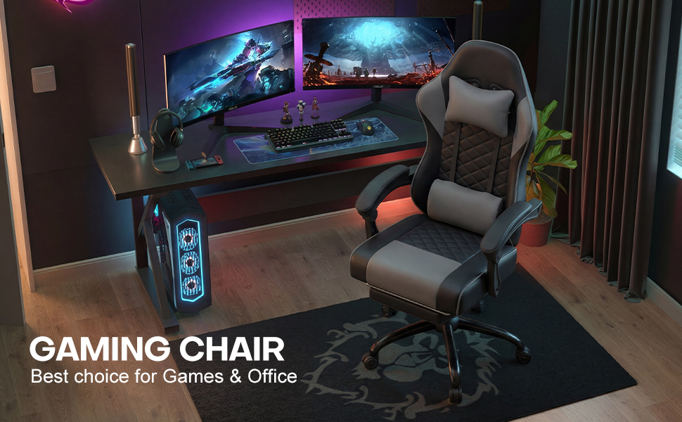 Racing Style Gaming Chair With Footrest,PU Leather,Massage Lumbar — image 6