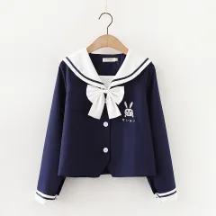 Japanese Lolita Kawaii White Shirts Women Cute Rabbit Bunny - Blue - View 1