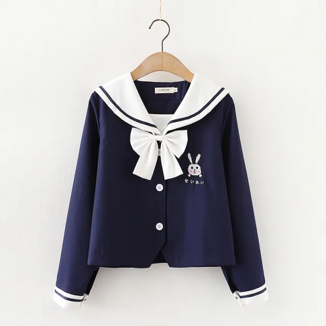 Japanese Lolita Kawaii White Shirts Women Cute Rabbit Bunny Navy - Shop at LoveMi