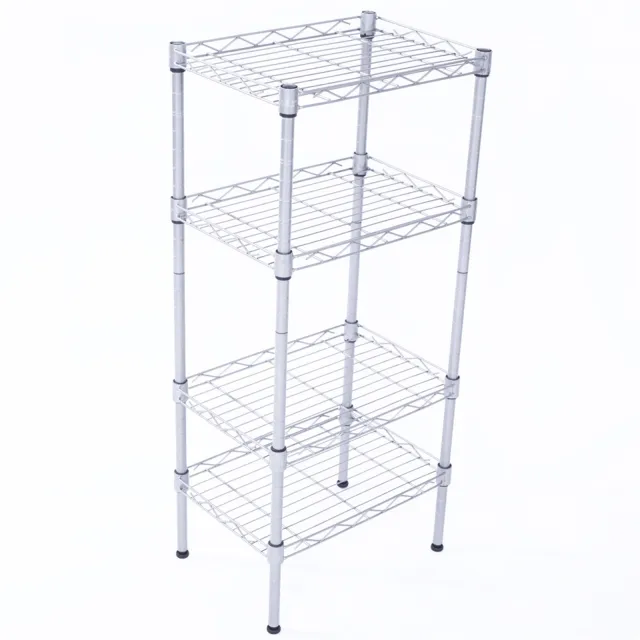 4 Shelf Storage Rack Silver Gray Rectangle Carbon Steel Metal Assembly Silver - Shop at LoveMi