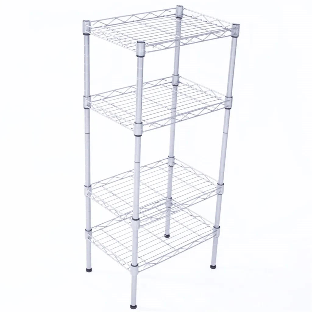 4-Shelf Storage Rack Silver Gray Rectangle Carbon Steel Metal Assembly - Silver