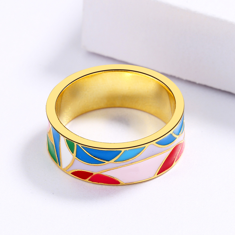 Colorblock Vintage Enamel Gold Plated Epoxy Ring For Women