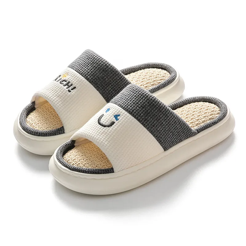 Four Seasons Home Indoor And Outdoor Couples Thick Bottom Cotton Linen Slippers - Grey