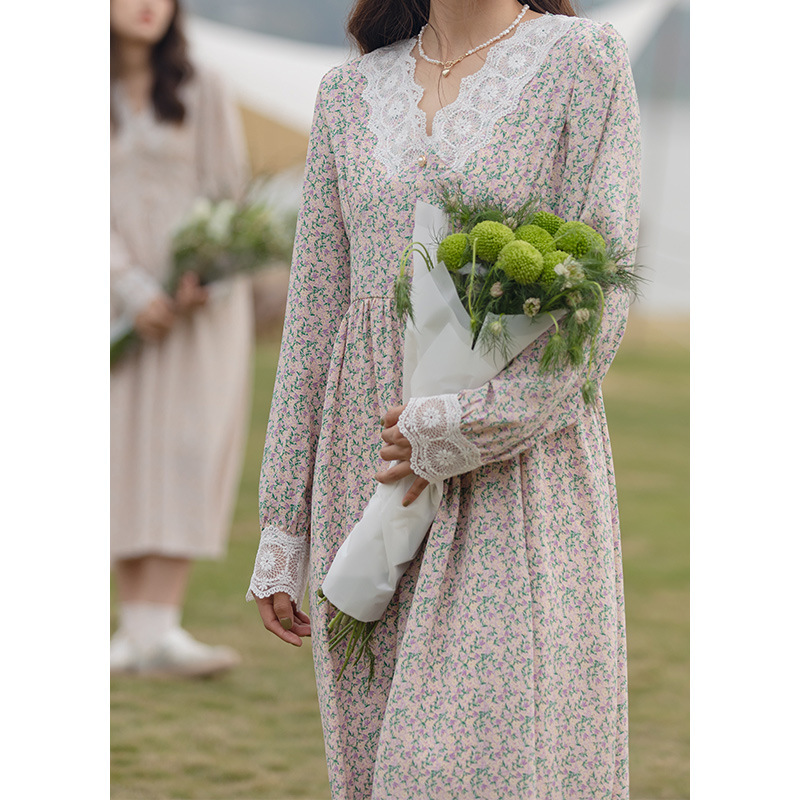 Women's Lace V Neck French Floral Dress