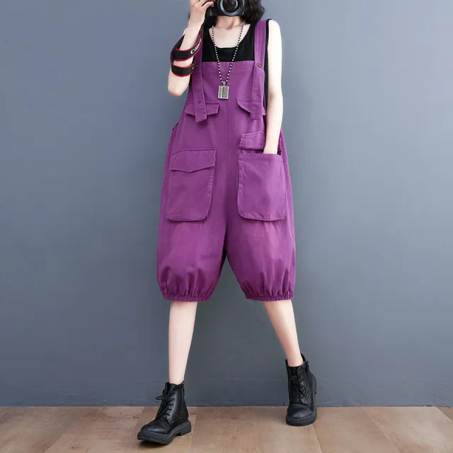 Plus Size Women's Korean Style New Denim Washed Denim Overalls Purple - Shop at LoveMi