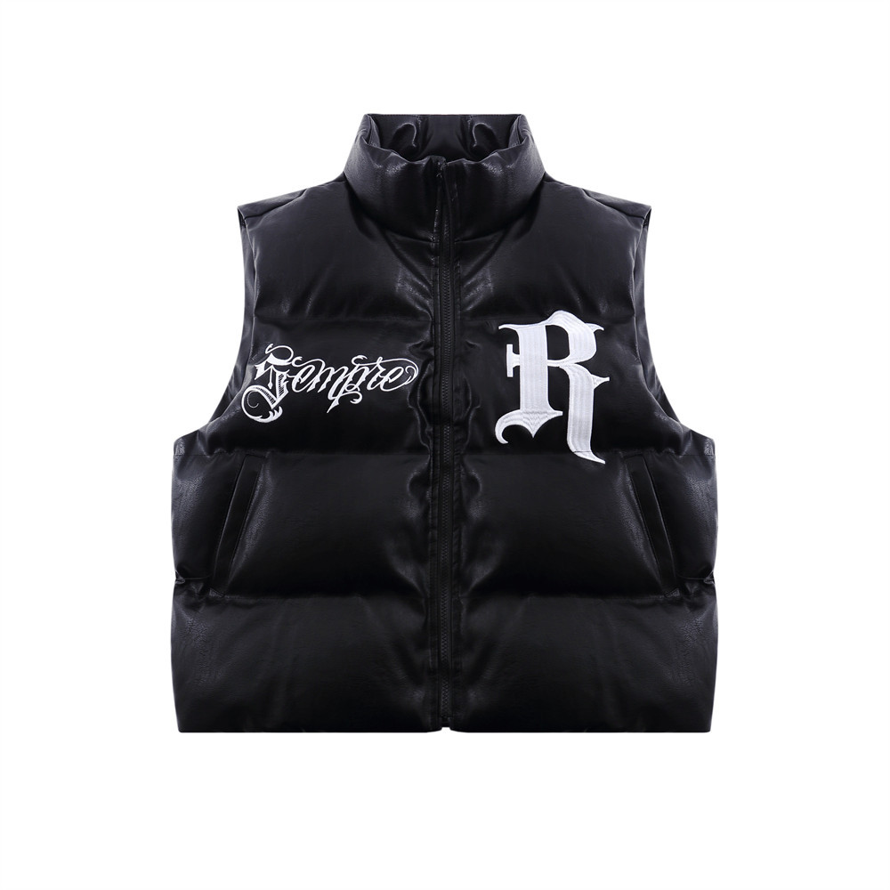 Fashion Embroidered Letters PU Cotton Vest For Men
