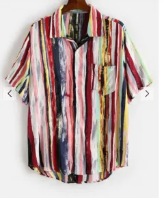 Hawaiian Shirt Striped Shirt Cotton Shirt Beach Wear Men's Short Sleeve - Style A - View 1