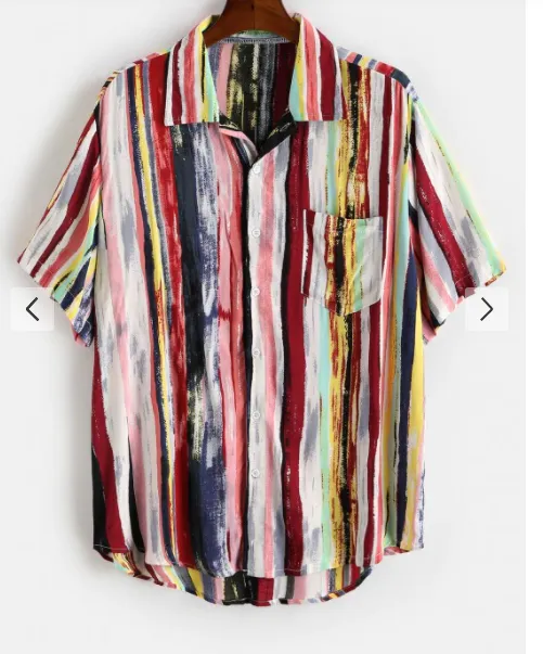 Hawaiian Shirt Striped Shirt Cotton Shirt Beach Wear Men's Short Sleeve Style A - Shop at LoveMi