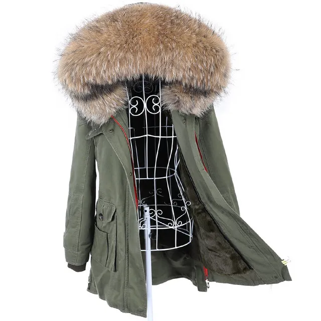 New Big Natural Real Raccoon Fur Collar Coat Luxu - Faux Liner1