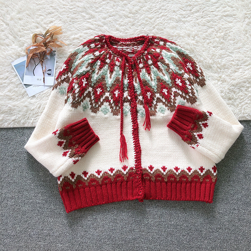 Christmas Drawstring Vintage Ferris Wheel Preppy Style Handmade Sweater