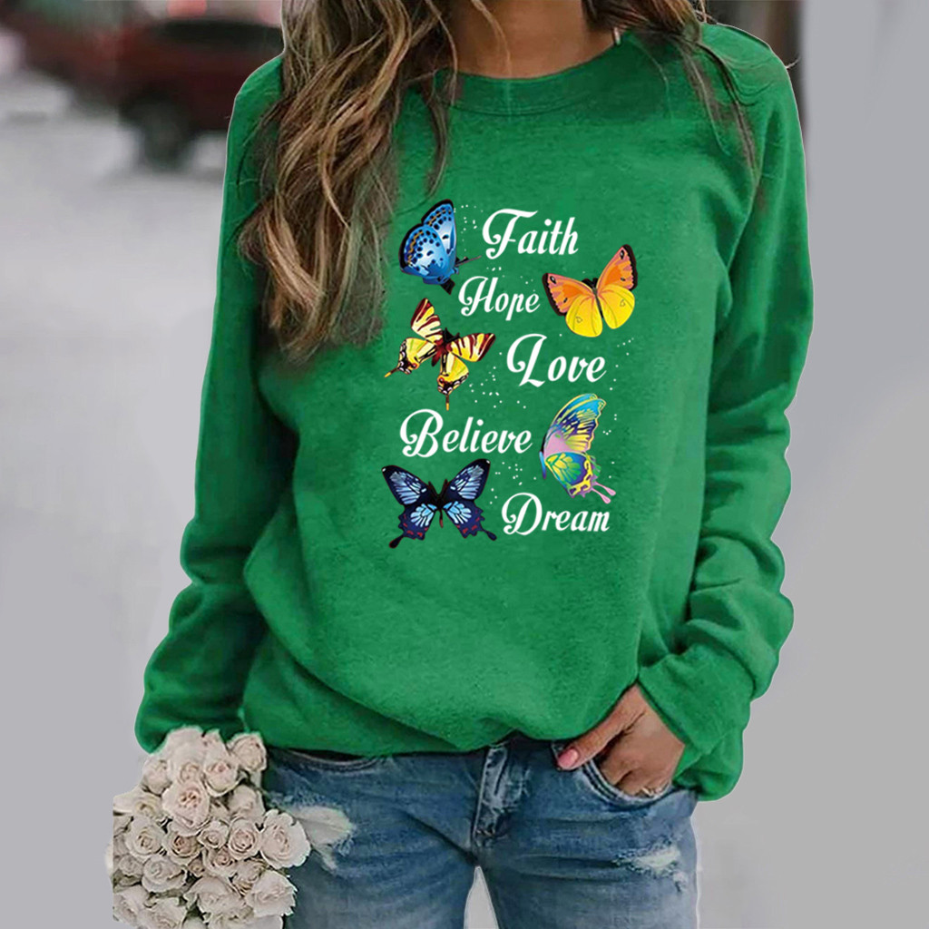 Title 9, Butterfly Print Long-sleeved Round Neck Sweatshirt