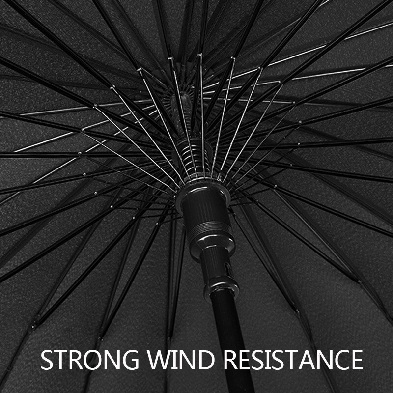 24 Ribs Umbrella Classic Large Umbrellas Strong Windproof Stormproof Black V
