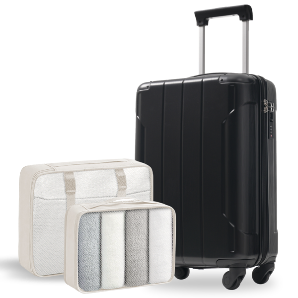20-Inch Hardshell Carry-On Luggage, Lightweight Durable ABS Suitcase with Spinner Wheels, Built-in TSA Lock, 2 Packing Cubes, Black-17
