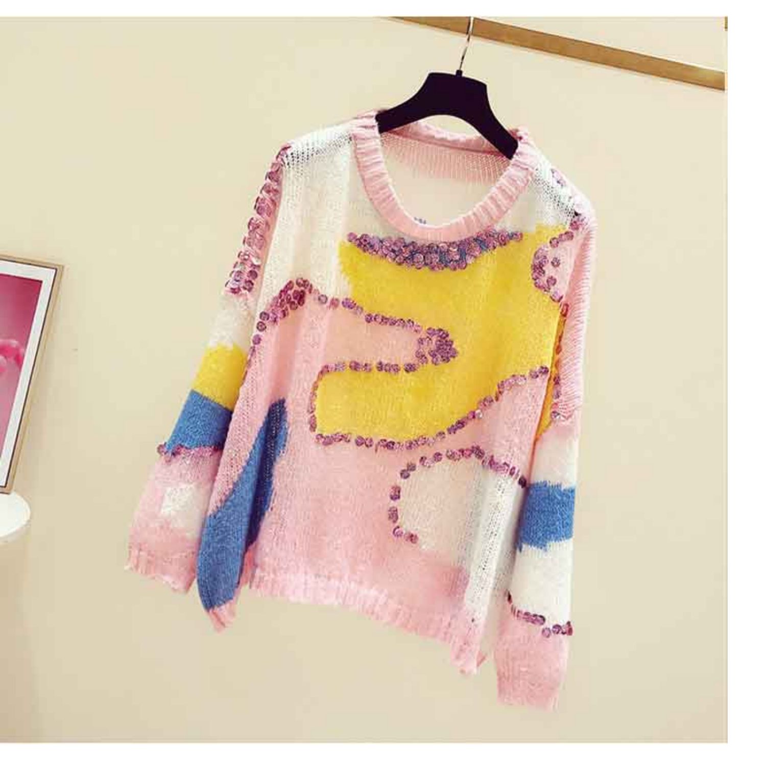 Contrast Color Loose And Slim Sweater