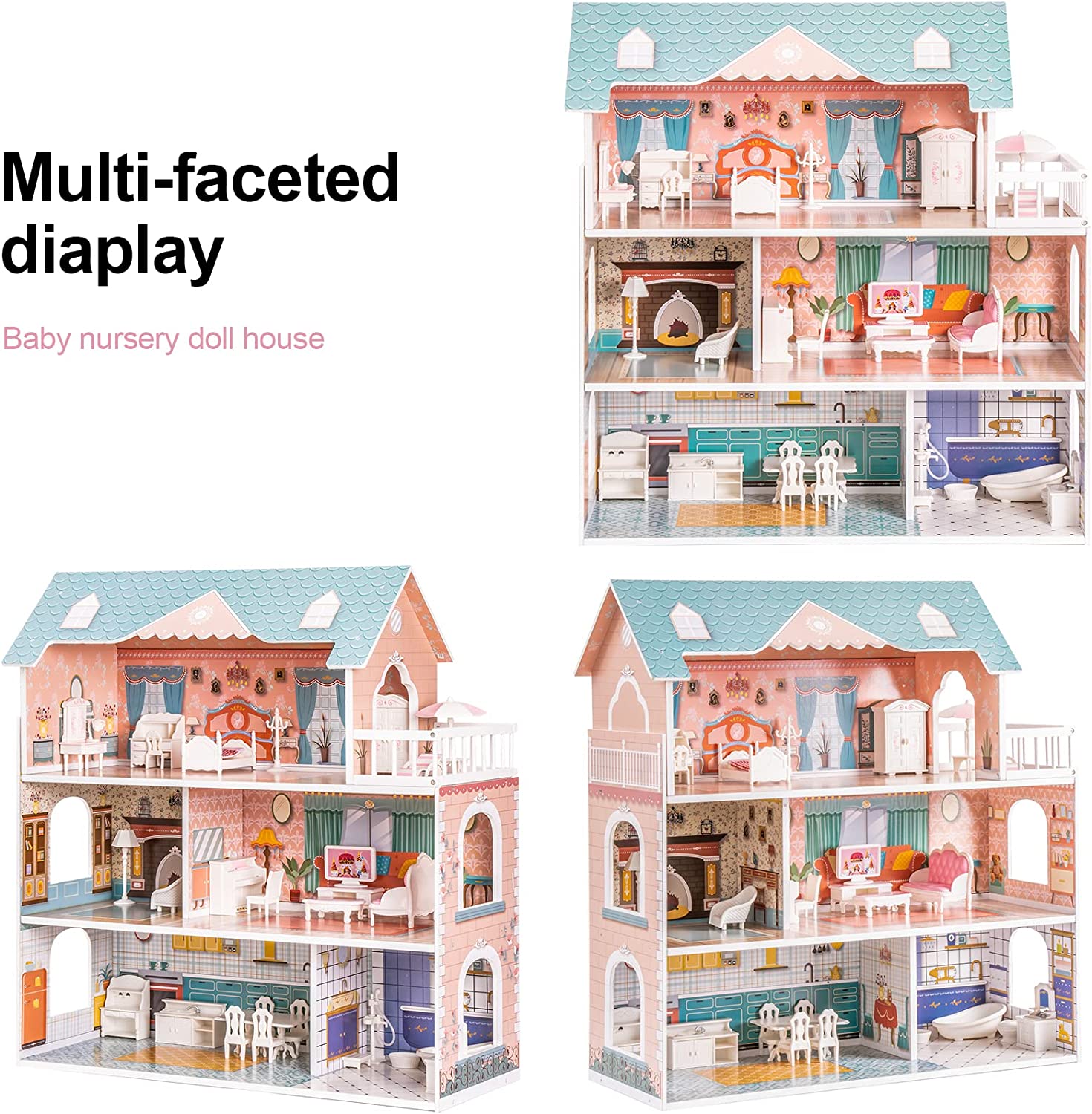 Wooden Dollhouse For Kids Girls Toy Gift. Features: Dreamhouse Dollhouse with Furniture & Accessories Features, Girl's dream dollhouse-Realistic Design and fun game experience, The interior is very colorful and illustrated with much detail, Sturdy and dur